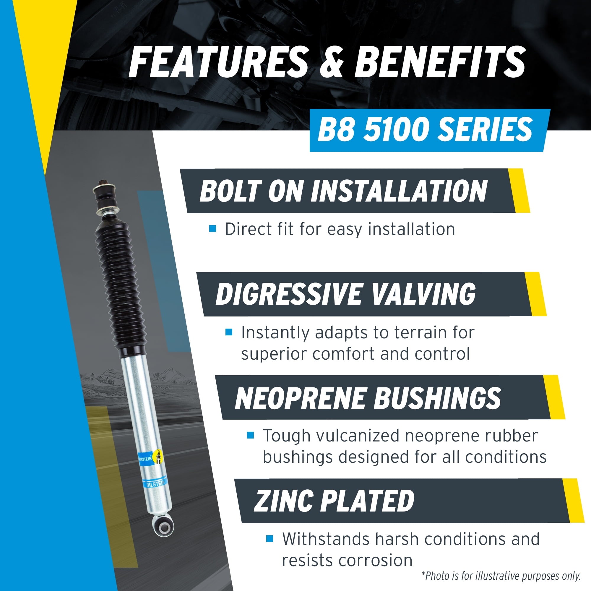 Bilstein Set of Front and Rear B8 5100 Series Shocks Compatible with 2011-2025 Silverado / Sierra 2500 / 3500 HD with 1.5 Front & 0-1 Rear Lift