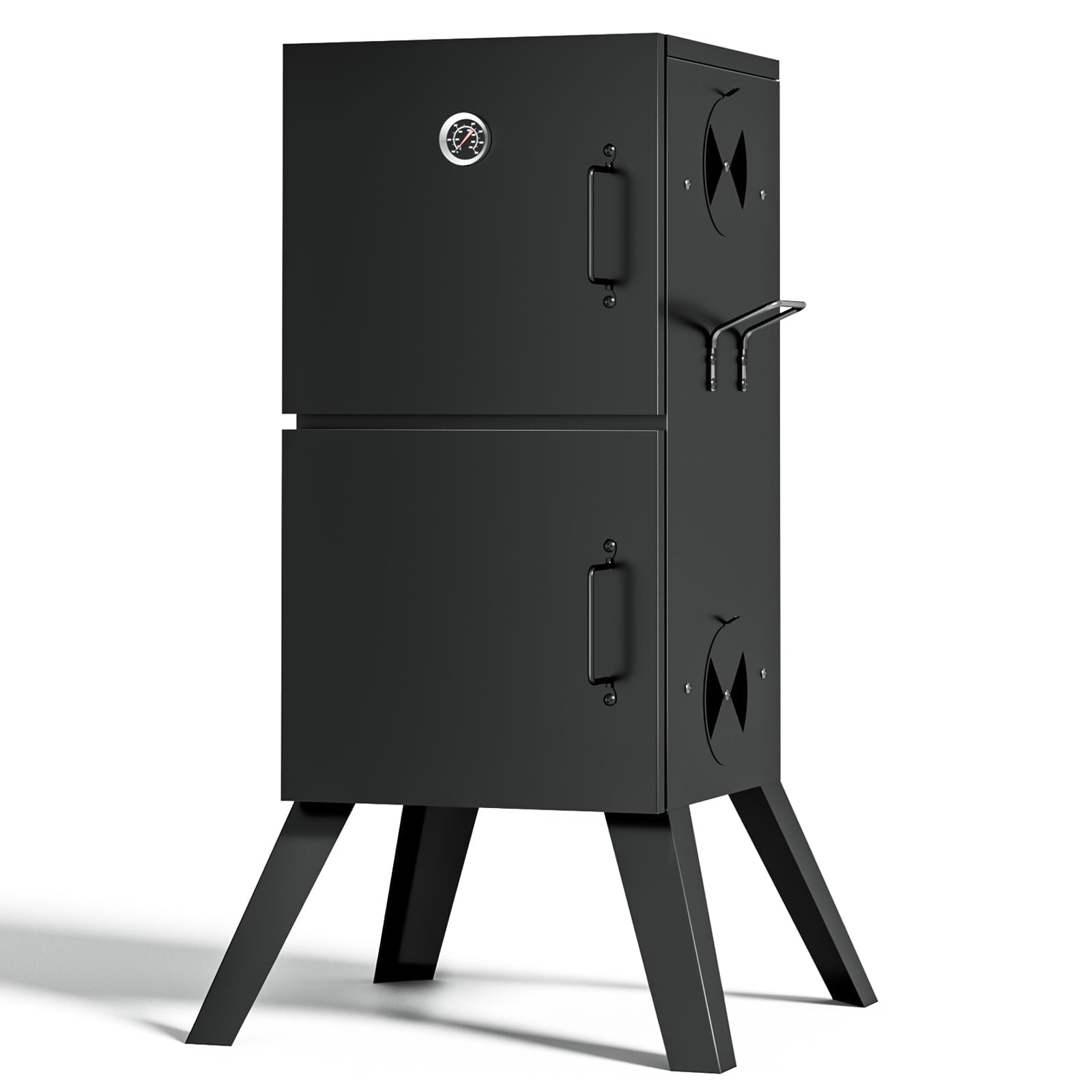 Kingchii Vertical Charcoal Smoker BBQ Grill with Built-in Thermometer, Portable Smoker for Backyard, Camping, Barbecue, and Outdoor Grilling